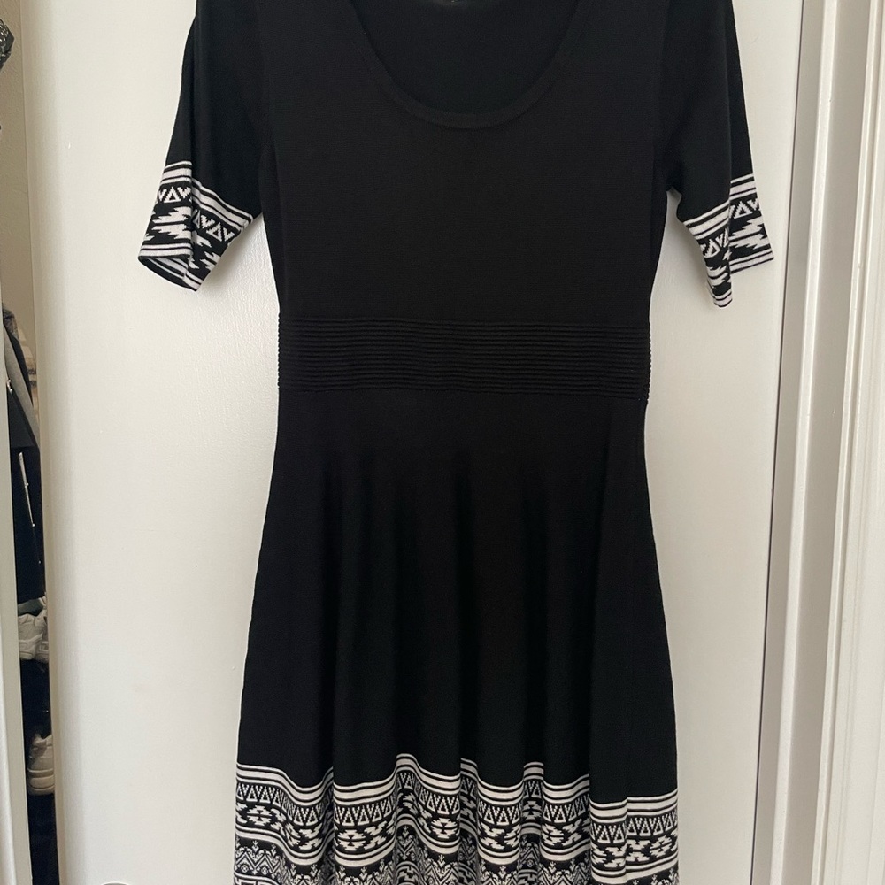 Black dress. From Nordstrom rack. Very comfortable and flattering!